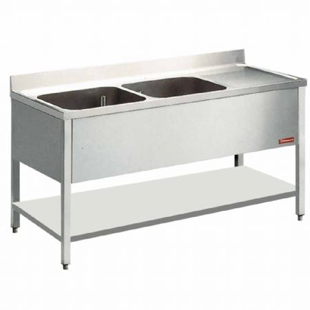 Plonge professionnelle 2 cuves et 1 égouttoir inox 2000x700x880/900(+100) mm - Diamond - L2021D-D