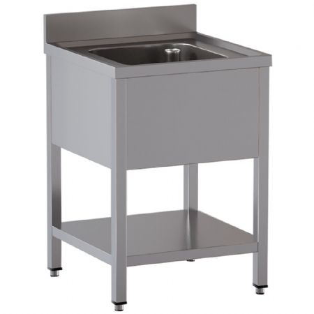 Plonge inox 1 cuve équipée d’étagère inférieure 600x600x850