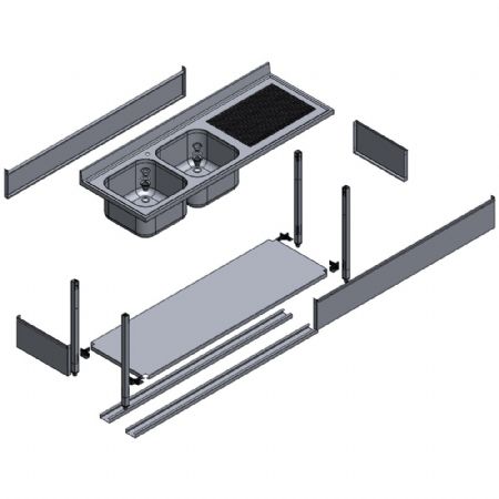 Plonge professionnelle 1 cuve en inox AISI 304/441 avec piétement 700x700x880/900(+100) mm - Diamond Promo - L710-KD-D