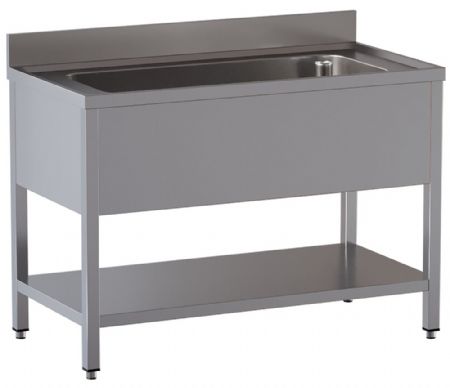Plonge inox AISI 304 1 cuve 1200x700x850/880(+100) mm avec sous-tablette - Diamond - LB1211/D-SX4