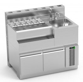 Table cocktail en inox, vier  droite et paroi technique - 1200x770x850mm