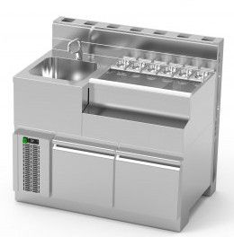 Table  cocktail en inox avec vier  gauche et paroi technique - 1600x770x850mm