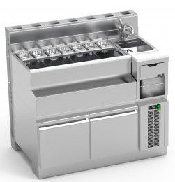 Table  cocktail inox avec vier  droite, tiroir et paroi technique - 1600x770x850mm