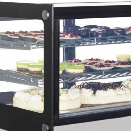 Vitrine comptoir rfrigre plate noire avec 2 portes vitres coulissantes - 900x560x670 mm