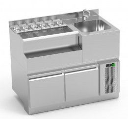 Table  cocktail en inox - vier  droite - 1200x650x850mm