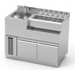 Table  cocktail en inox - vier  gauche - 1200x650x850mm