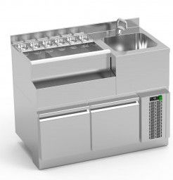 Table  cocktail en inox - vier  droite - 1600x650x850mm