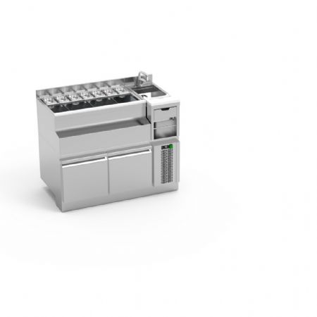 Table cocktail professionnelle réfrigérée en inox évier, bac à glaçons et support bouteilles - Eratos - LMRM-120D