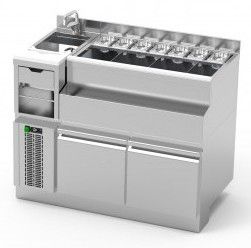 Table  cocktail en inox avec vier  gauche - 1200x650x850mm