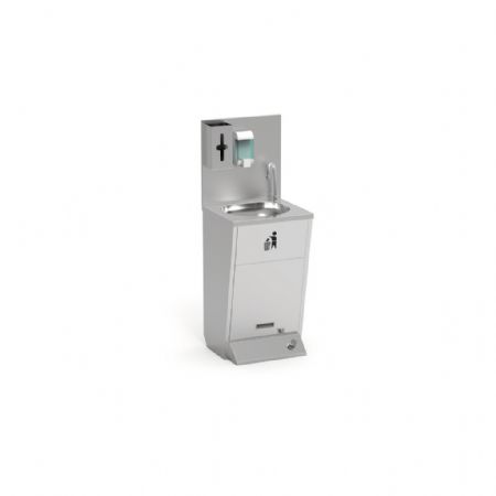 Lave-Mains inox 304 avec poubelle intégrée et distributeurs, 500x450x1400 mm - Eratos - LP-54P