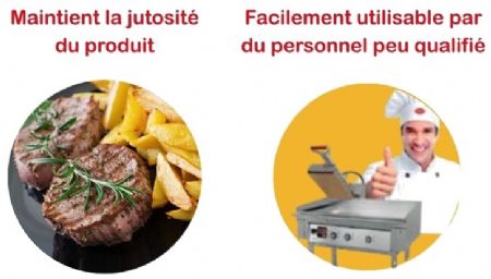 Plaque à snacker professionnelle chromée avec 2 presses intégrées - zone de cuisson 1200x600