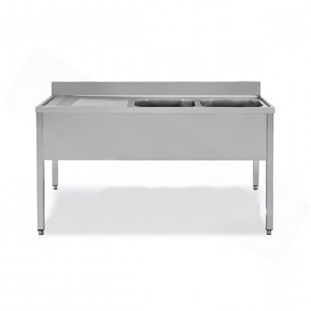 Plonge inox 2 bacs  droite 40x50x30 - 1600x600x850 mm