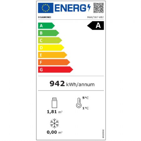 Armoire réfrigérée Vitrine FULL vitrée 440 L, 1 niveau + 4 étagères, ventilée, noire - Diamond Promo - MAX/507-VB2