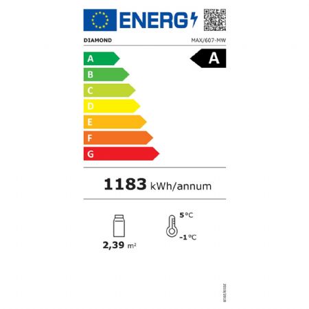 Armoire réfrigérée vitrine full vitrée 600 L, 2 étagères et barre à viande, ventilée, blanche, positive, 900x650x1900 mm - Diamond Promo - MAX/607-MW