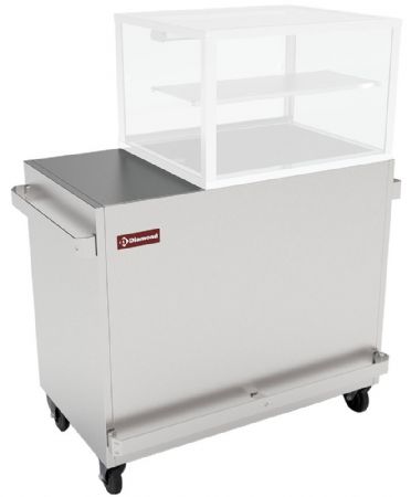Meuble inox support vitrine chauffante bain-marie 2x GN 1/1 panoramique sur roulettes - Diamond - MBM-2X