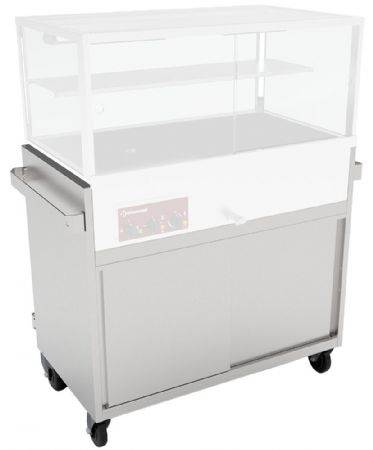 Meuble inox support vitrine chauffante bain-marie 3 GN 1/1 panoramique sur roulettes - Diamond - MBM-3X