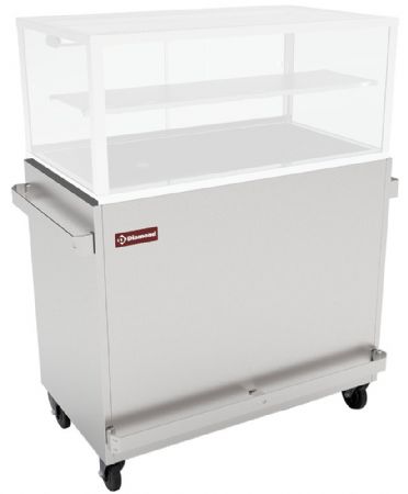 Meuble inox support vitrine chauffante bain-marie 3 GN 1/1 panoramique sur roulettes - Diamond - MBM-3X