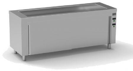Meuble inox bain-marie à eau avec réserve chaude 5 bacs GN1/1-200 - 2000x700x850 mm