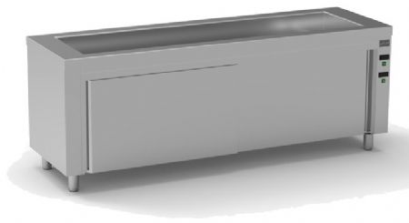 Meuble inox bain-marie à eau avec réserve chaude 6 bacs GN1/1-200 - 2250x700x850 mm