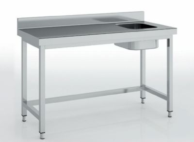 Table de chef inox adosse sans tagre bac  droite - 1300x700x850 mm