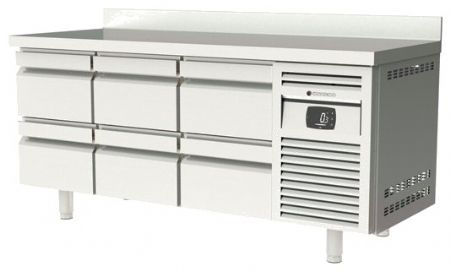 Table inox froid négatif avec dosseret et 3 portes pleines GN 1/1 - 1795x700x850 mm