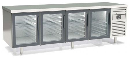 Meuble pâtissier négatif avec 4 portes vitrées - 2545x800x850 mm