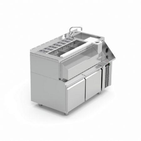 Table cocktail professionnelle réfrigérée avec évier et 2 tiroirs, 1200x745x900 mm - Eratos - MCR-120D