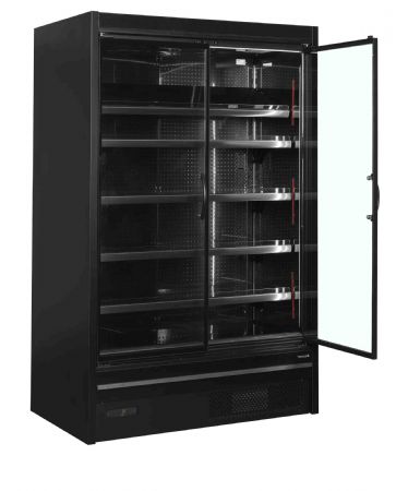 Vitrine rfrigre pour supermarch murale noire avec 2 portes battantes - 740 litres