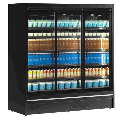 Vitrine rfrigre  pour supermarch murale noire avec 3 portes battantes - 1110 litres