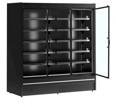 Vitrine rfrigre  pour supermarch murale noire avec 3 portes battantes - 1110 litres