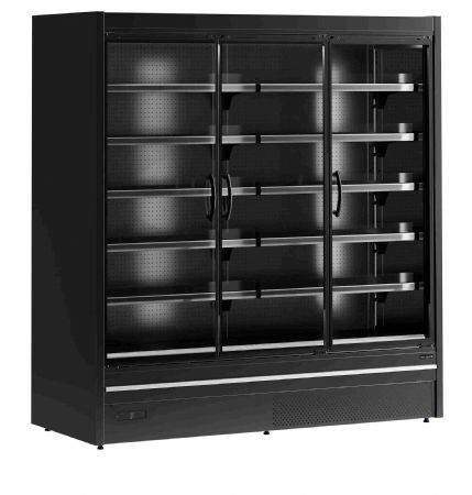 Vitrine rfrigre  pour supermarch murale noire avec 3 portes battantes - 1110 litres