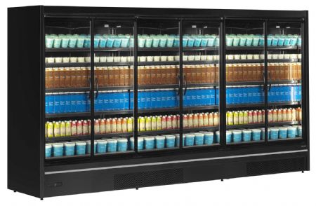 Vitrine murale de supermarché réfrigérée positive 6 portes vitrées noire - Tefcold - MDCA3750HB