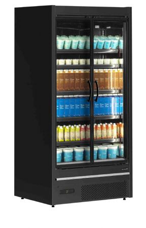 Vitrine rfrigre murale noire pour supermarch avec 2 portes battantes - 555 litres