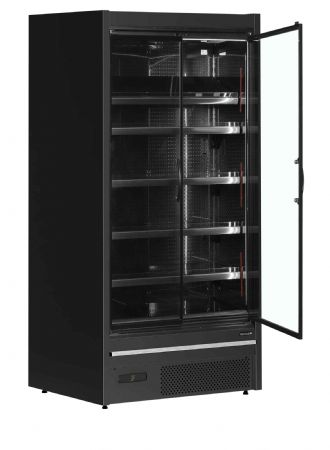 Vitrine rfrigre murale noire pour supermarch avec 2 portes battantes - 555 litres