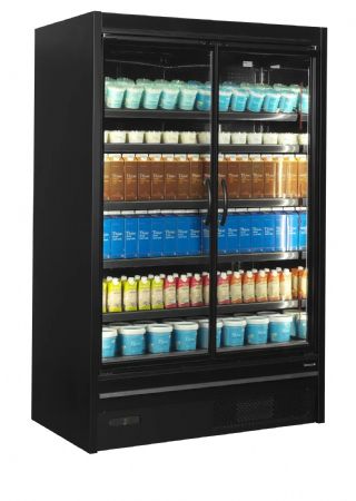 Vitrine réfrigérée pour supermarché noire 2 portes vitrées 1095 l