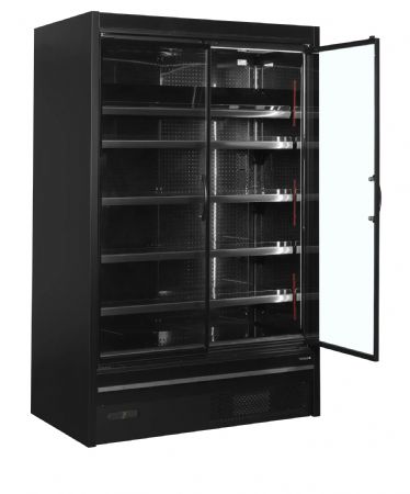 Vitrine réfrigérée pour supermarché noire 2 portes vitrées 1095 l