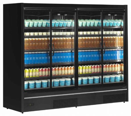 Vitrine murale de supermarché réfrigérée 4 portes vitrées positive noire - Tefcold - MDCB2500HB