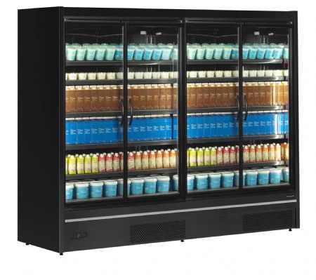 Vitrine réfrigérée pour supermarché noire 4 portes vitrées 2190 l