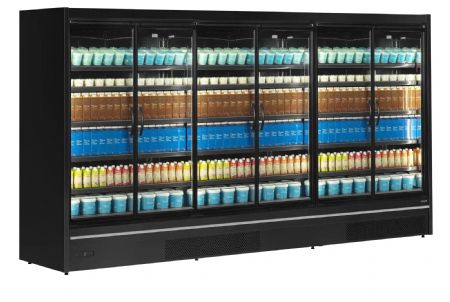 Vitrine réfrigérée pour supermarché noire 6 portes vitrées 3285 l