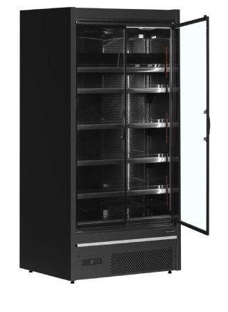Vitrine réfrigérée pour supermarché noire 2 portes vitrées 820 l