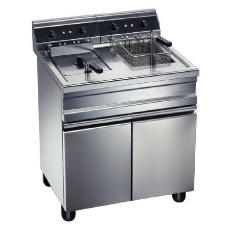 Friteuse triphasée sur coffre avec 2 bacs de 20 litres - 2 paniers 235x385x105mm
