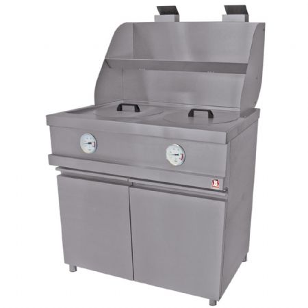 Table de Travail Inox Heavy Duty avec 2 cuves rondes mécaniques gaz, 960x870x930/1507 mm - Diamond Promo - MECA-FRYER/2B