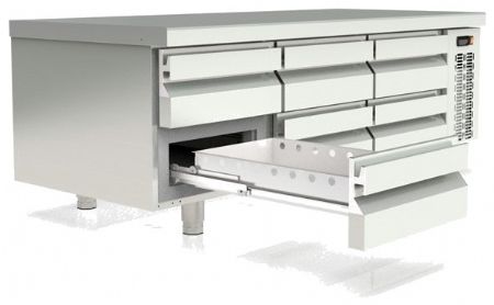 Meuble soubassement positif pour module cuisson avec 3x2 tiroirs GN 1/1 - 1600x700x600 mm