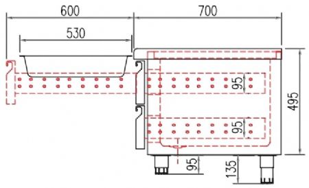 Meuble soubassement positif pour module cuisson avec 3x2 tiroirs GN 1/1 - 1600x700x600 mm