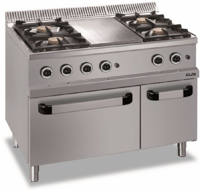 Cuisinire gaz sur four gaz 4 feux 7kW avec plaque centrale - Profondeur 700mm
