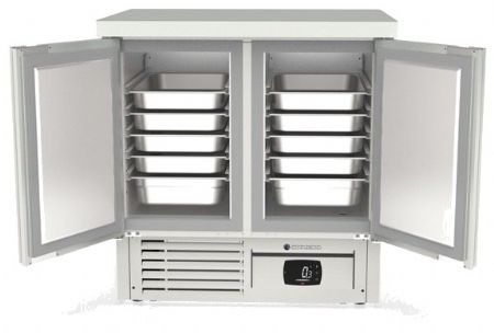 Table inox compacte positive avec 2 portes pleines GN 1/1 - 915x700x950 mm