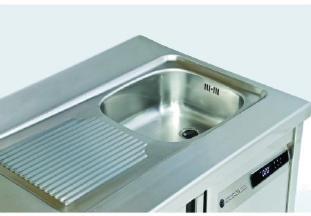 Table inox traversante positive avec 3+3 portes pleines GN 1/1 - 1795x780x850 mm