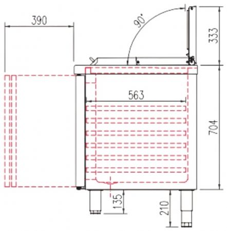 Meuble de préparation positif pour 15 bacs GN 1/6 dessus inox avec couvercle et 2 portes GN 1/1 - 1345x700x850