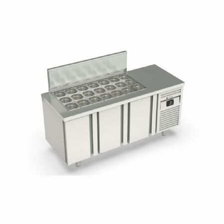 Saladette réfrigérée 3 portes pleines 450 L avec couvercle pour 21 bacs GN1/6 - Coreco - MFE-200