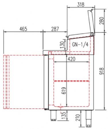 Meuble de préparation positif pour 8 bacs GN 1/4 avec 2 portes - 1495x600x850 mm